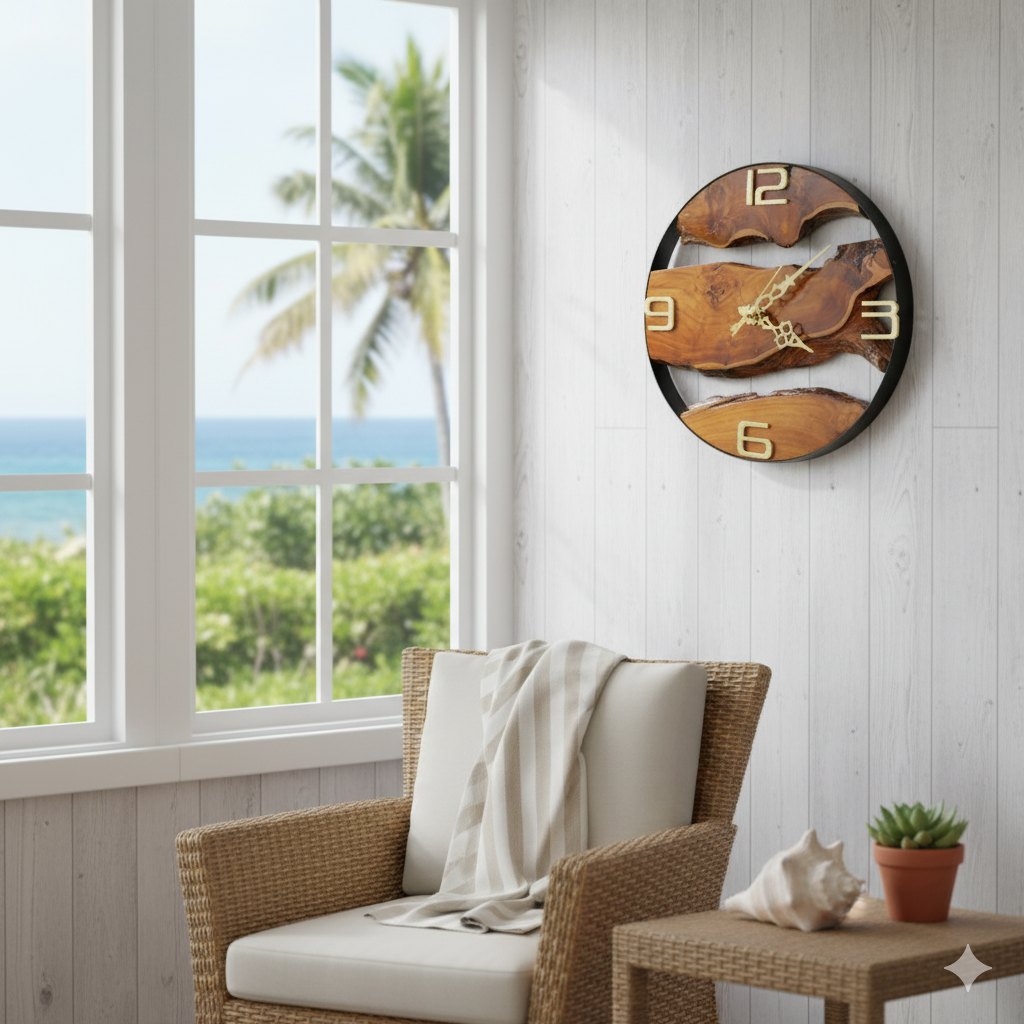 Rustic Teak Wood & Metal Wall Clock – Handcrafted Timeless Décor 14" inch