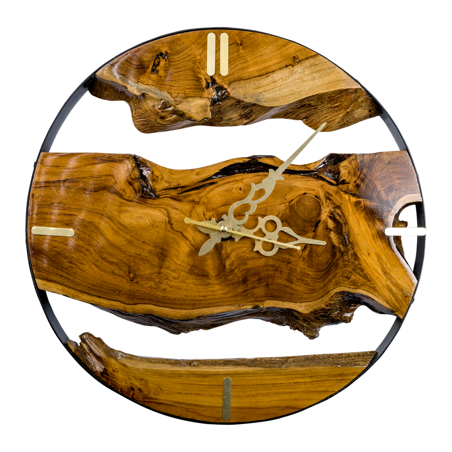 Wood Clock Made of Teak Wood, Metal & Teak Wood Clock, Natural Grain Live Edge Clock, Gift Ideas for New Home, Unique Home Decor, Wall Decor