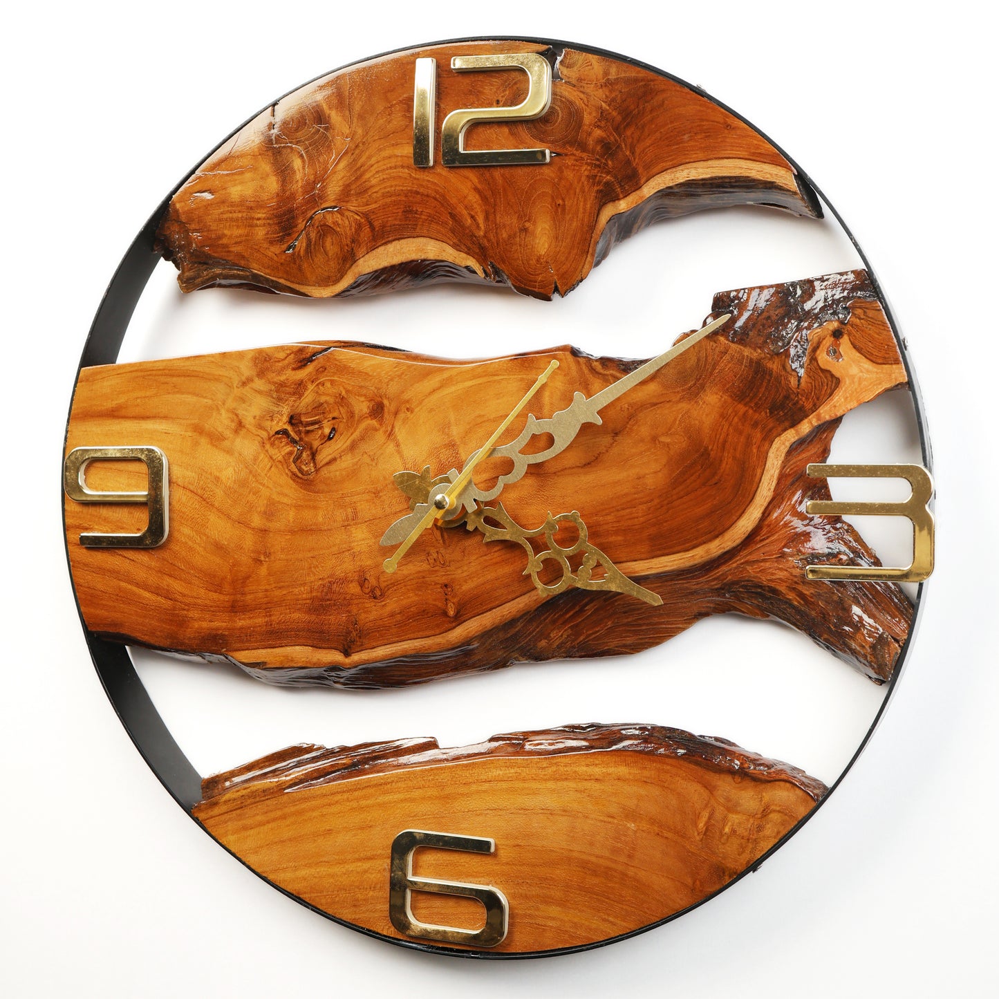 Rustic Teak Wood & Metal Wall Clock – Handcrafted Timeless Décor 14" inch