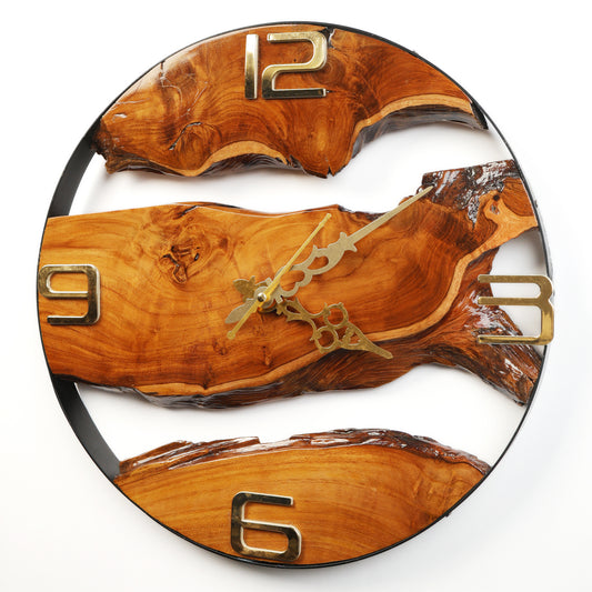 Rustic Teak Wood & Metal Wall Clock – Handcrafted Timeless Décor 14" inch