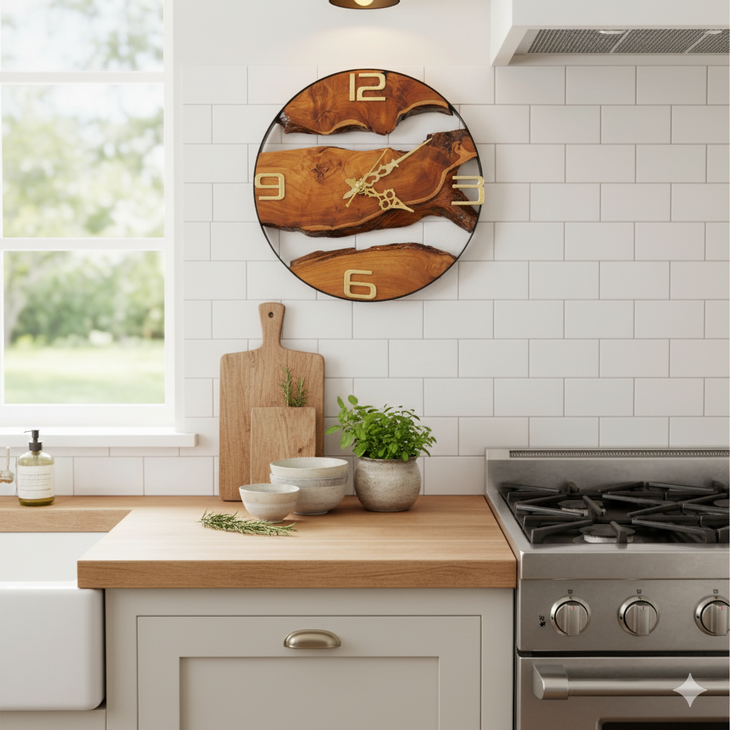 Rustic Teak Wood & Metal Wall Clock – Handcrafted Timeless Décor 14" inch