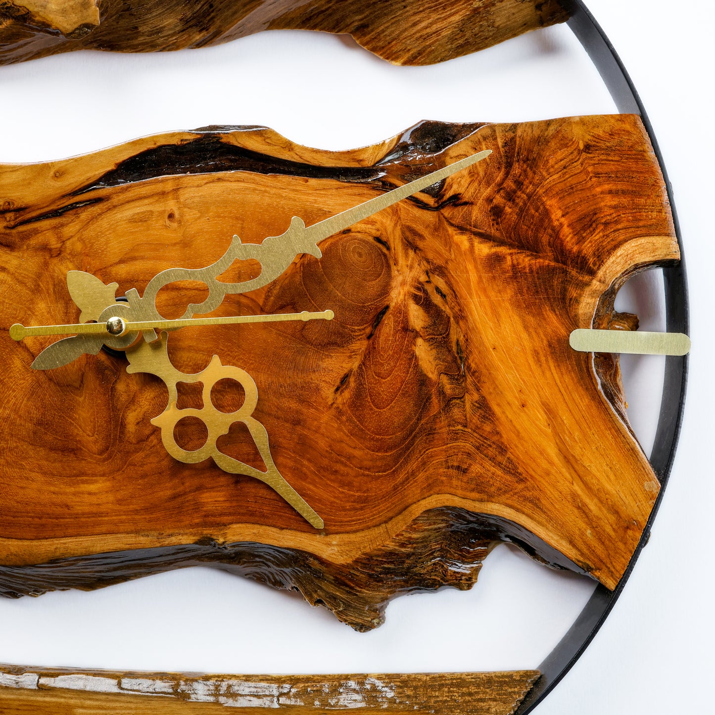 Wood Clock Made of Teak Wood, Metal & Teak Wood Clock, Natural Grain Live Edge Clock, Gift Ideas for New Home, Unique Home Decor, Wall Decor