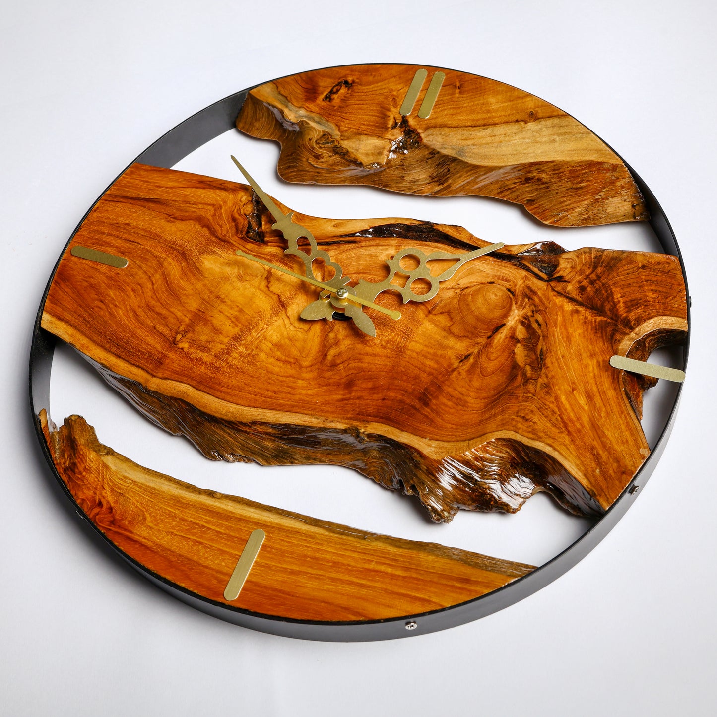 Wood Clock Made of Teak Wood, Metal & Teak Wood Clock, Natural Grain Live Edge Clock, Gift Ideas for New Home, Unique Home Decor, Wall Decor