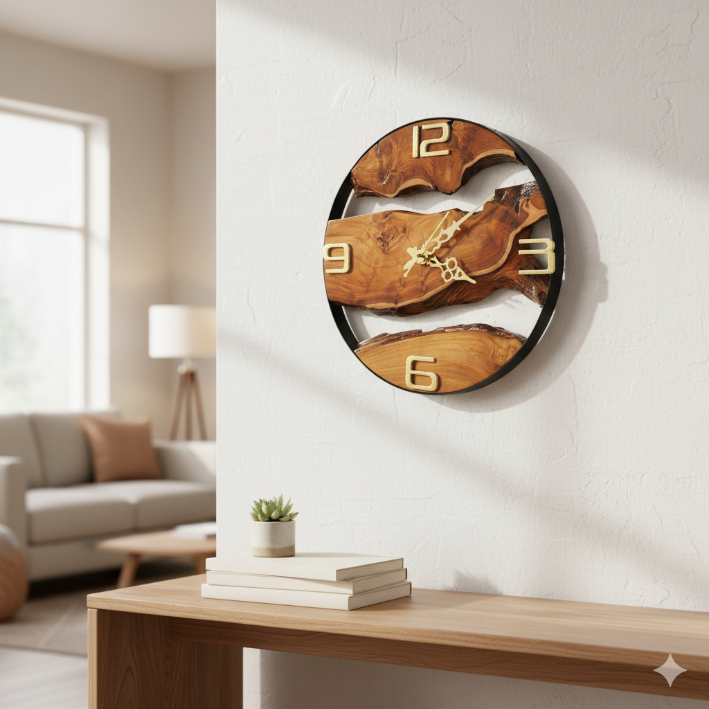 Rustic Teak Wood & Metal Wall Clock – Handcrafted Timeless Décor 14" inch