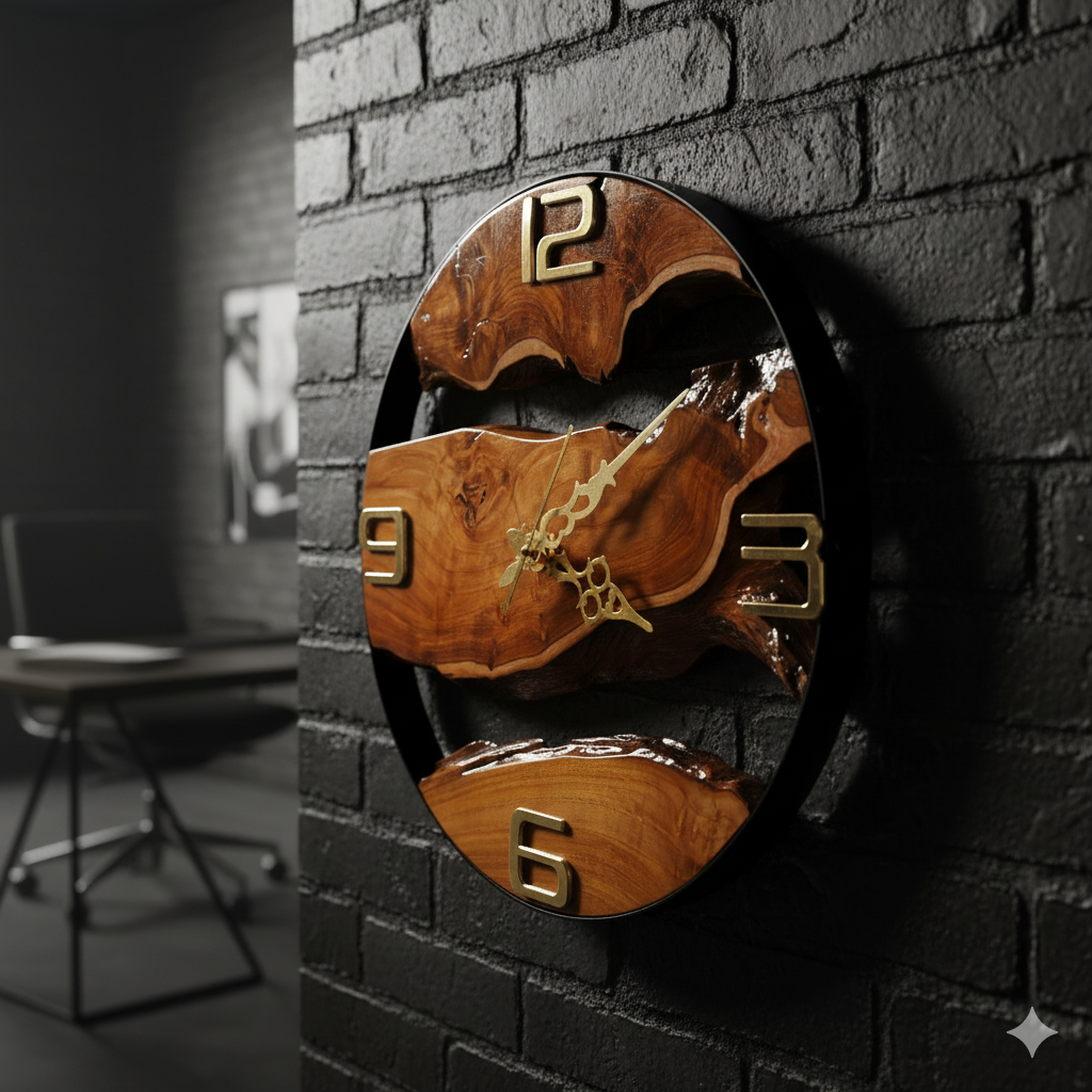 Rustic Teak Wood & Metal Wall Clock – Handcrafted Timeless Décor 14" inch