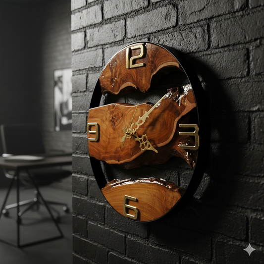 Rustic Teak Wood & Metal Wall Clock – Handcrafted Timeless Décor 14" inch